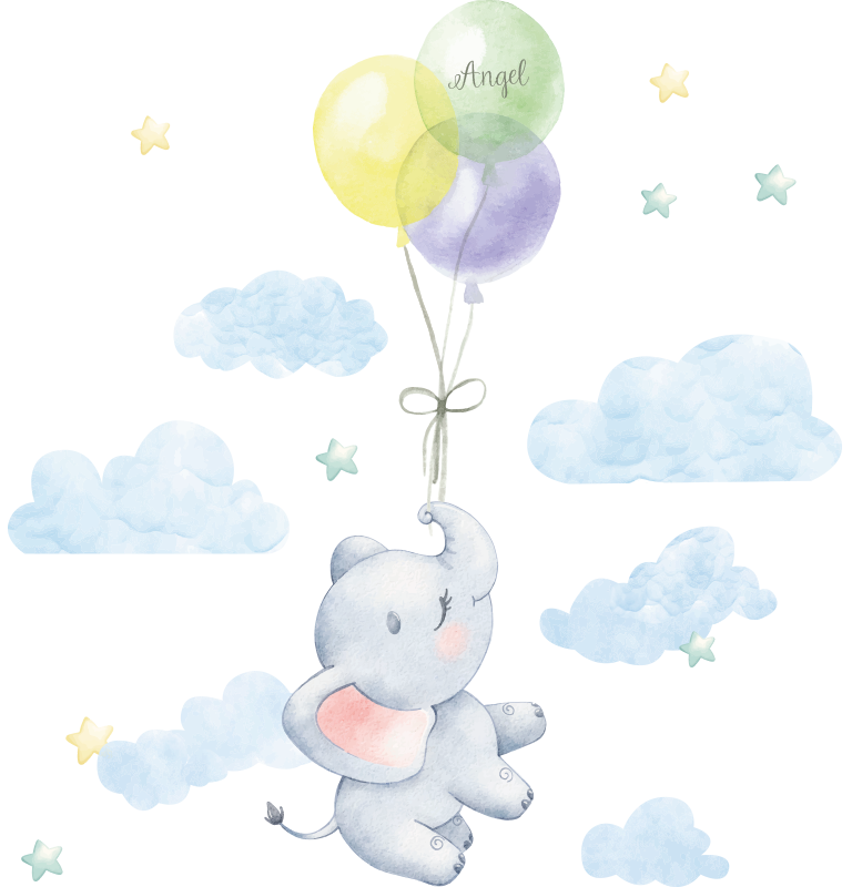 Elephant with baloon and name childrens' wall stickers - TenStickers