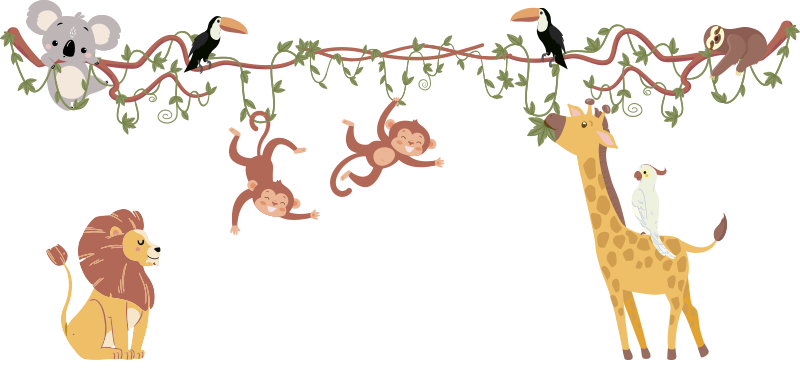 아이들을위한 벽 스티커 사파리 정글 동물 - TenStickers