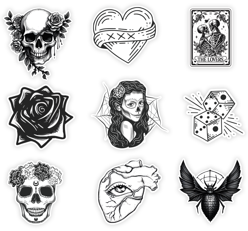 노트북 스티커 흑백 스티커 콜렉션 - TenStickers