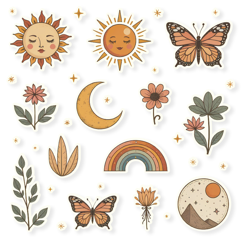 Sticker ordinateur ensemble d'autocollants fleurs et soleil - TenStickers