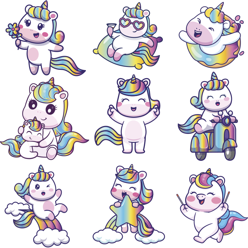 Unicorn design set educational wall sticker - TenStickers