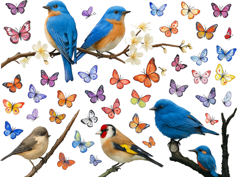 Colorful flowers and birds window sticker - TenStickers