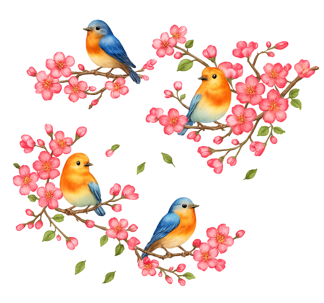 Pink flowers and birds window sticker - TenStickers