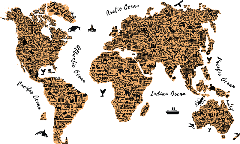 Autocolante mapa mundo para quarto juvenil - TenStickers