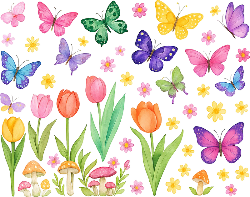 Adesivo per vetro farfalle e piante colorate - TenStickers