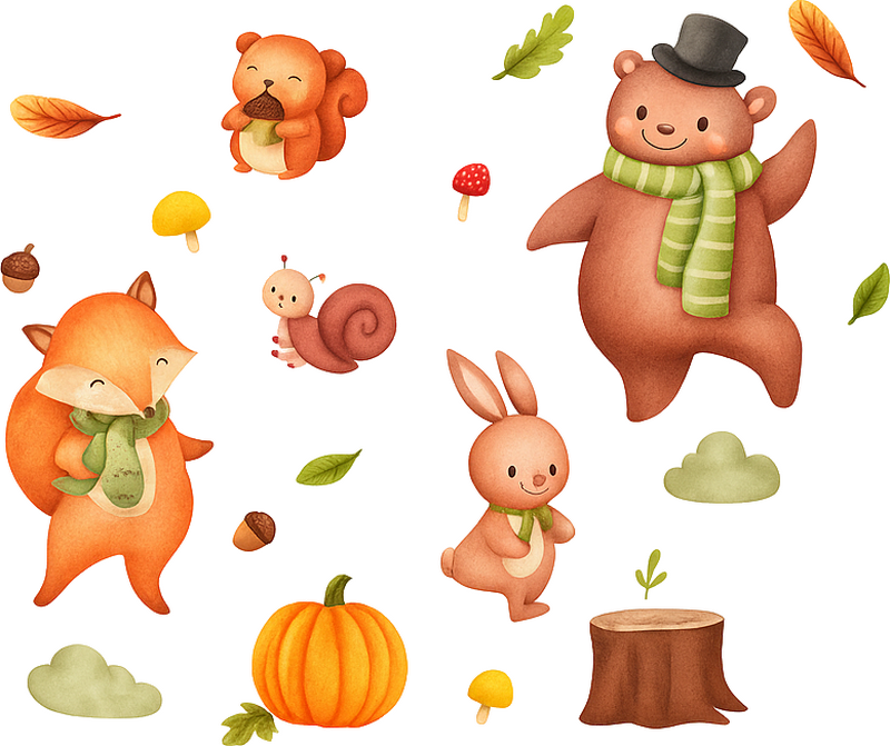 Cute autumnal animals window sticker - TenStickers