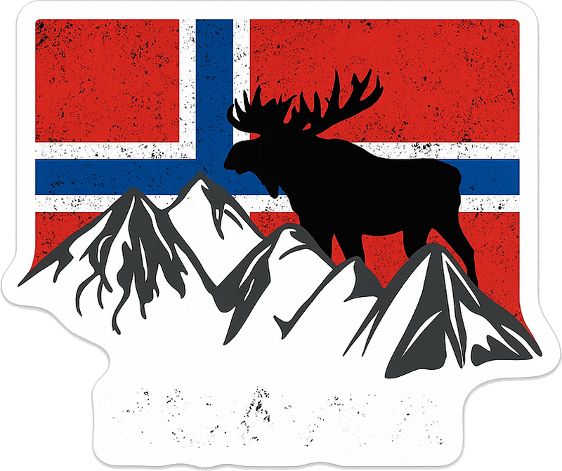 Norsk flagg, fjell og elg klistremerke til bil - Tenstickers
