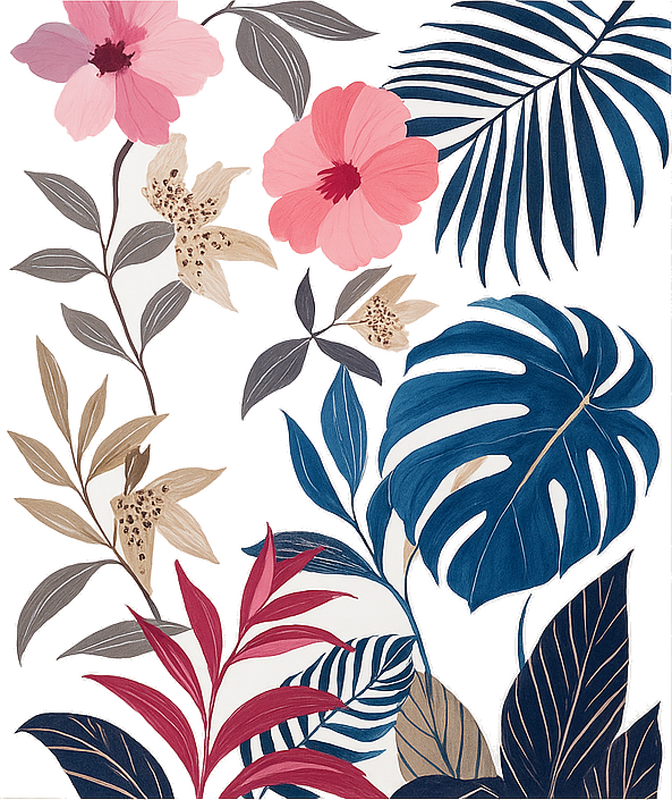 Folie Tür mehrfarbige tropische pflanzen - TenStickers