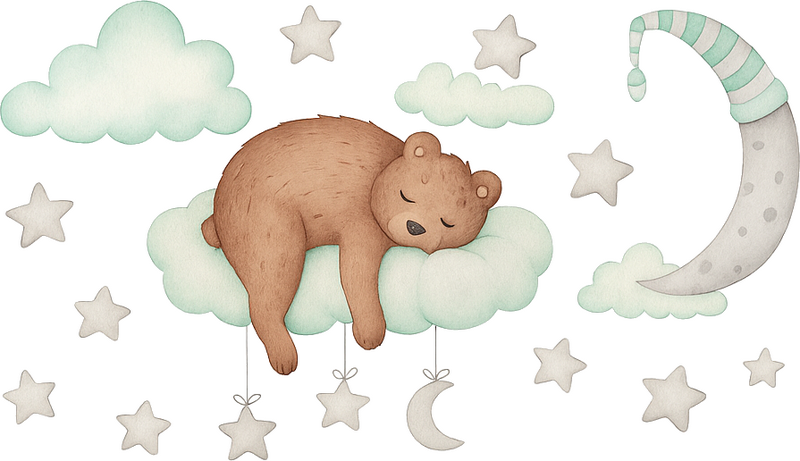 Sleeping bear on clouds wall mural sticker - TenStickers