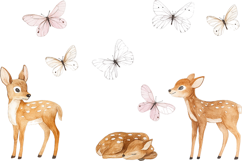 Adesivo murale bambini piccoli cervi con farfalle - TenStickers