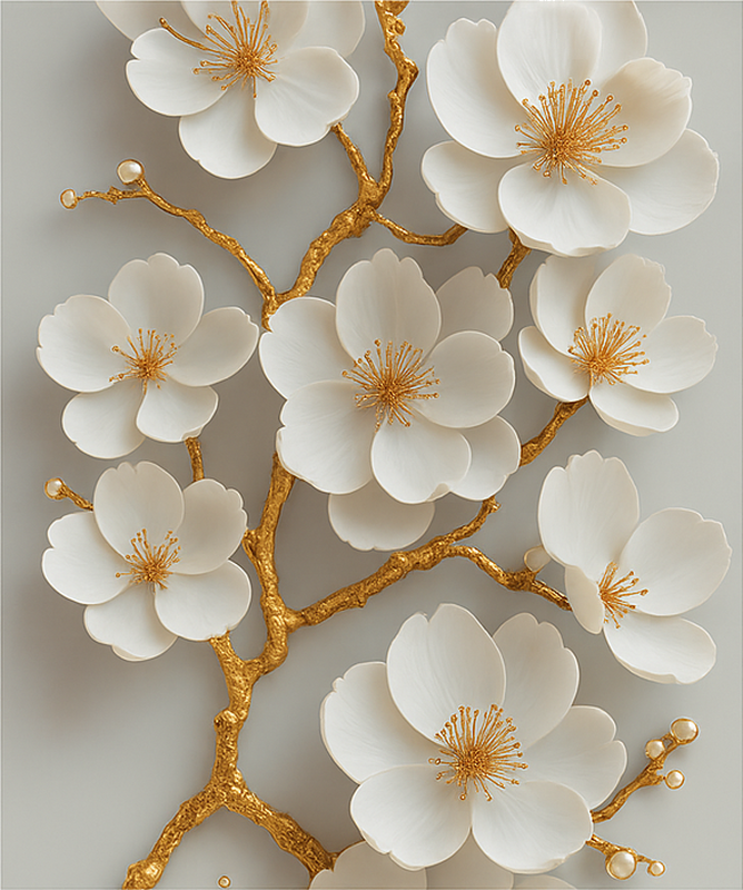 Adhésif meuble fleurs de cerisier dorées - TenStickers