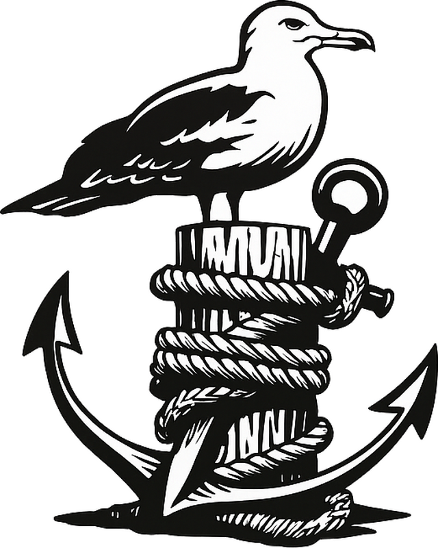 Black anchor seagull camper decal - TenStickers