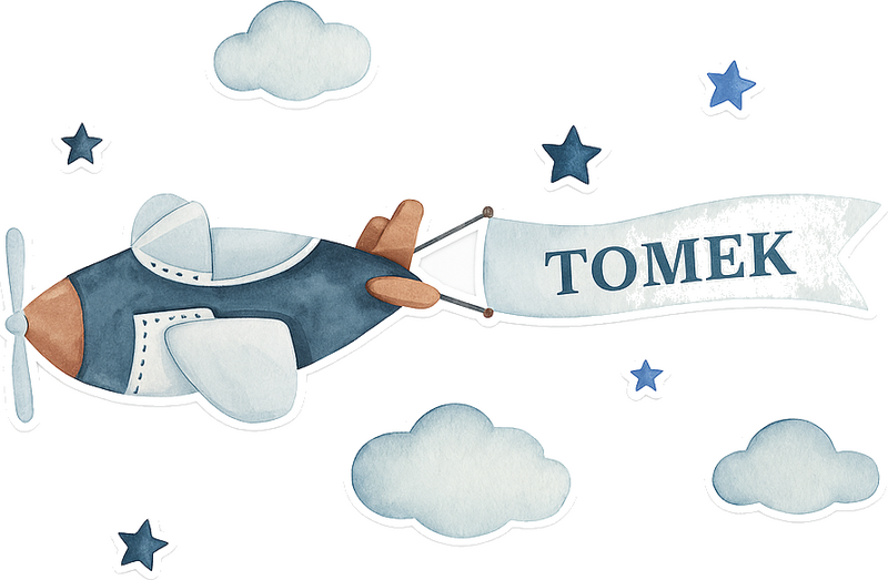 Wandtattoo Kinderzimmer samolot i imię dziecka - TenStickers