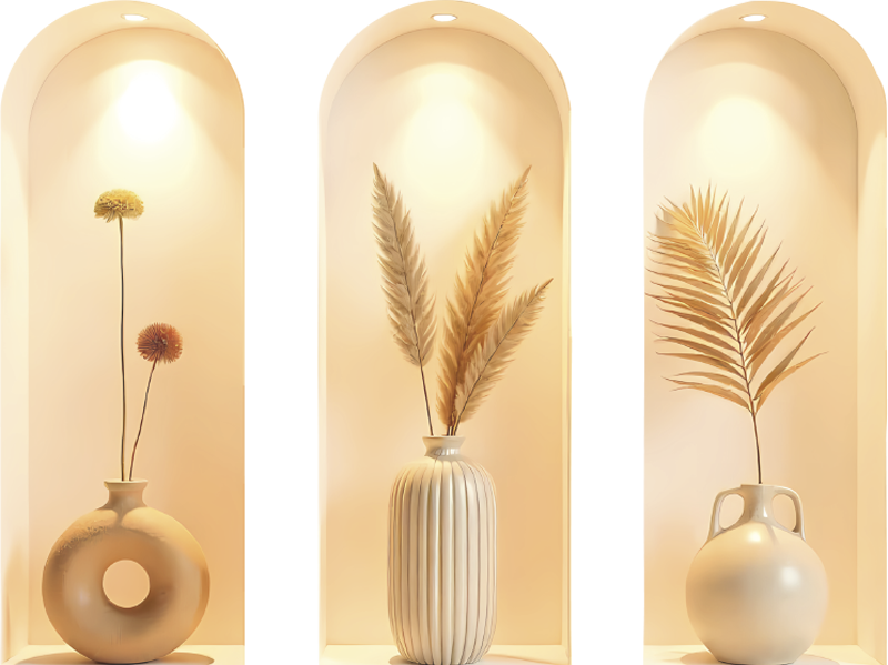 Adesivo murale illusione trittico di piante beige - TenStickers