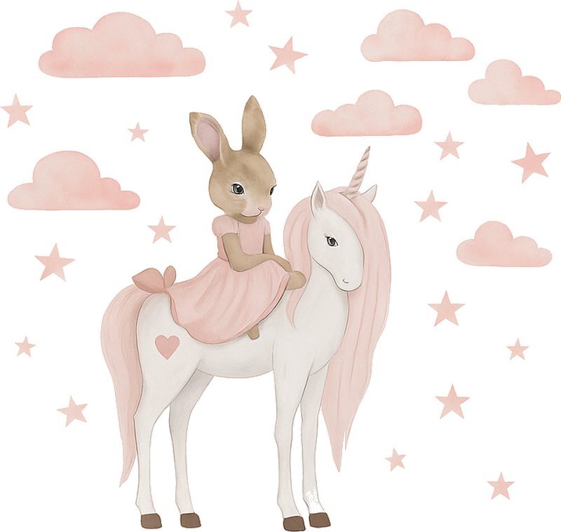 Nyuszi unikornissal falmatrica - TenStickers