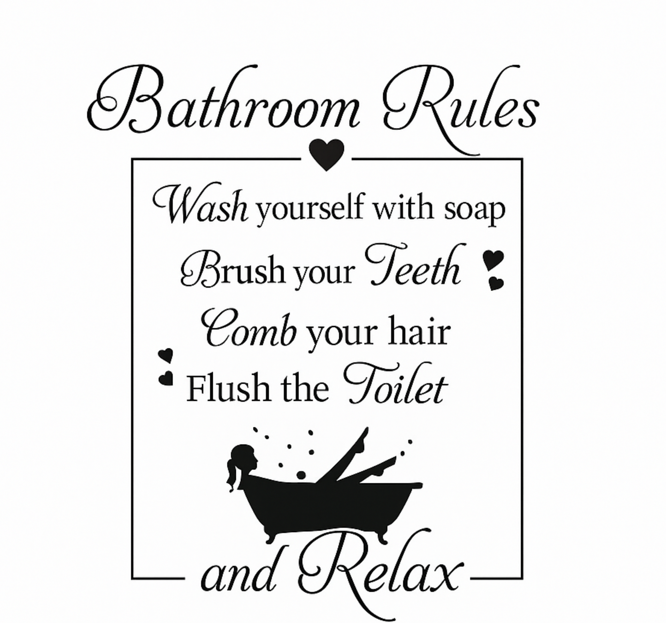 Vinilo para baño reglas y mujer en la bañera - TenVinilo