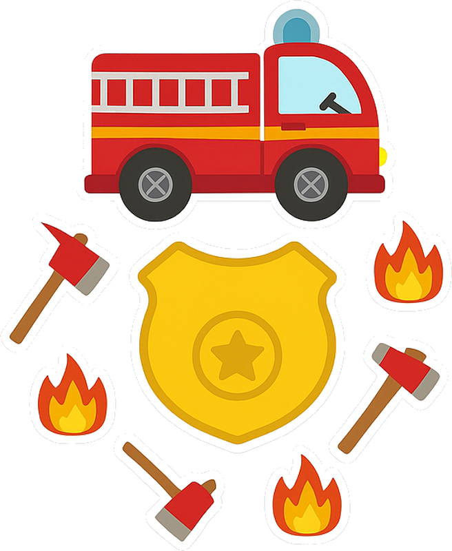 Vinilo para puerta traje de Bombero para niños - TenVinilo