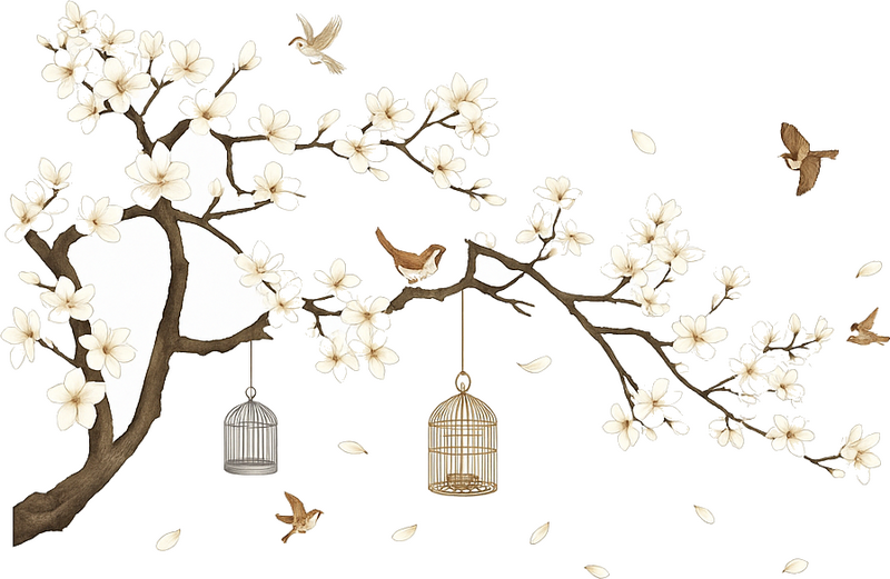 Floral Tree with birds wall decal for living room - TenStickers