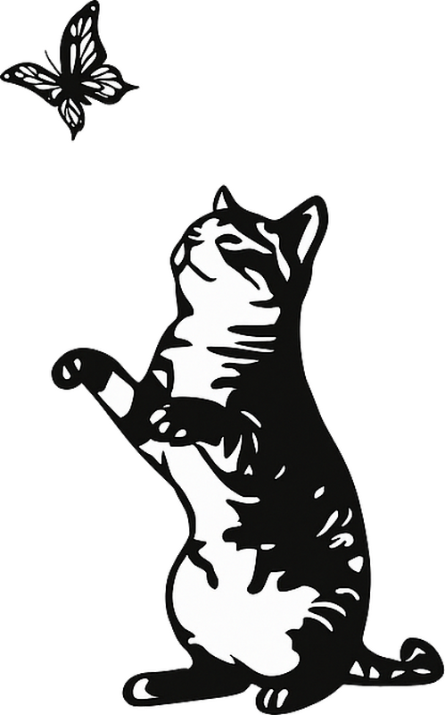 거실 벽 스티커 나비와 장난치는 고양이 - TenStickers