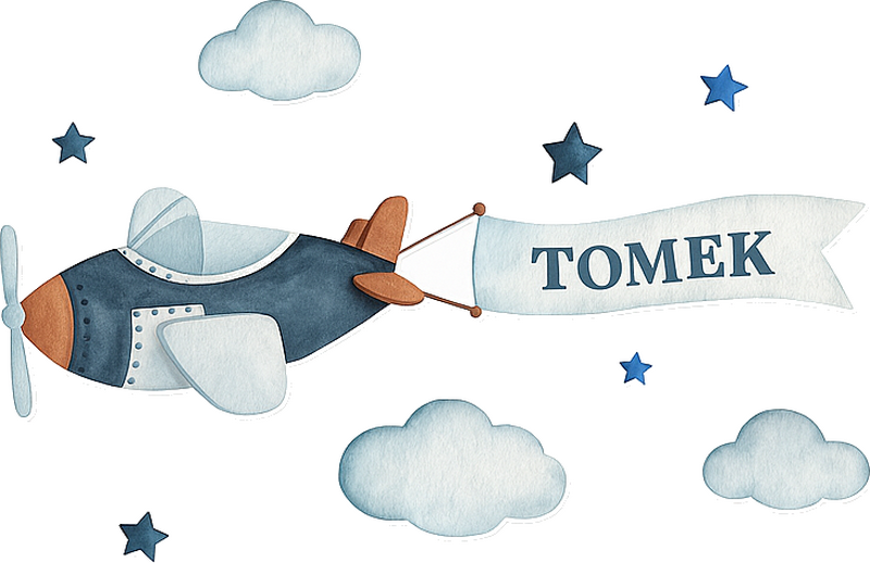 Sticker mural samolot i imię dziecka - TenStickers