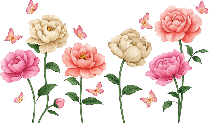 Colourful flowers and butterflies wall decal for living room - TenStickers