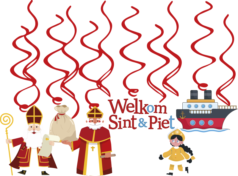 Sinterklaas swirl decoratie etalage sticker - TenStickers