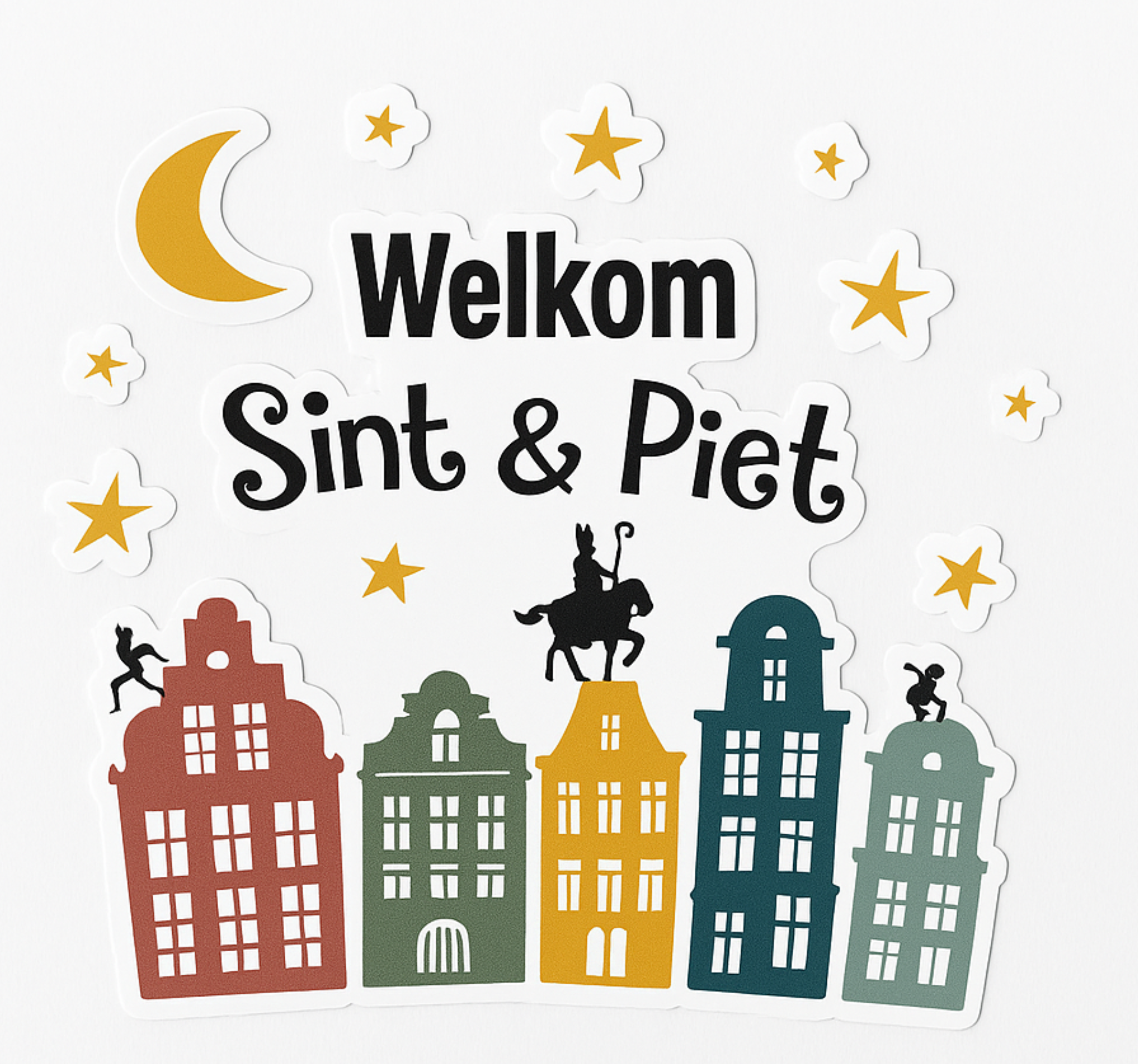 Huizen ¨welkom sint & piet¨ raamsticker - TenStickers