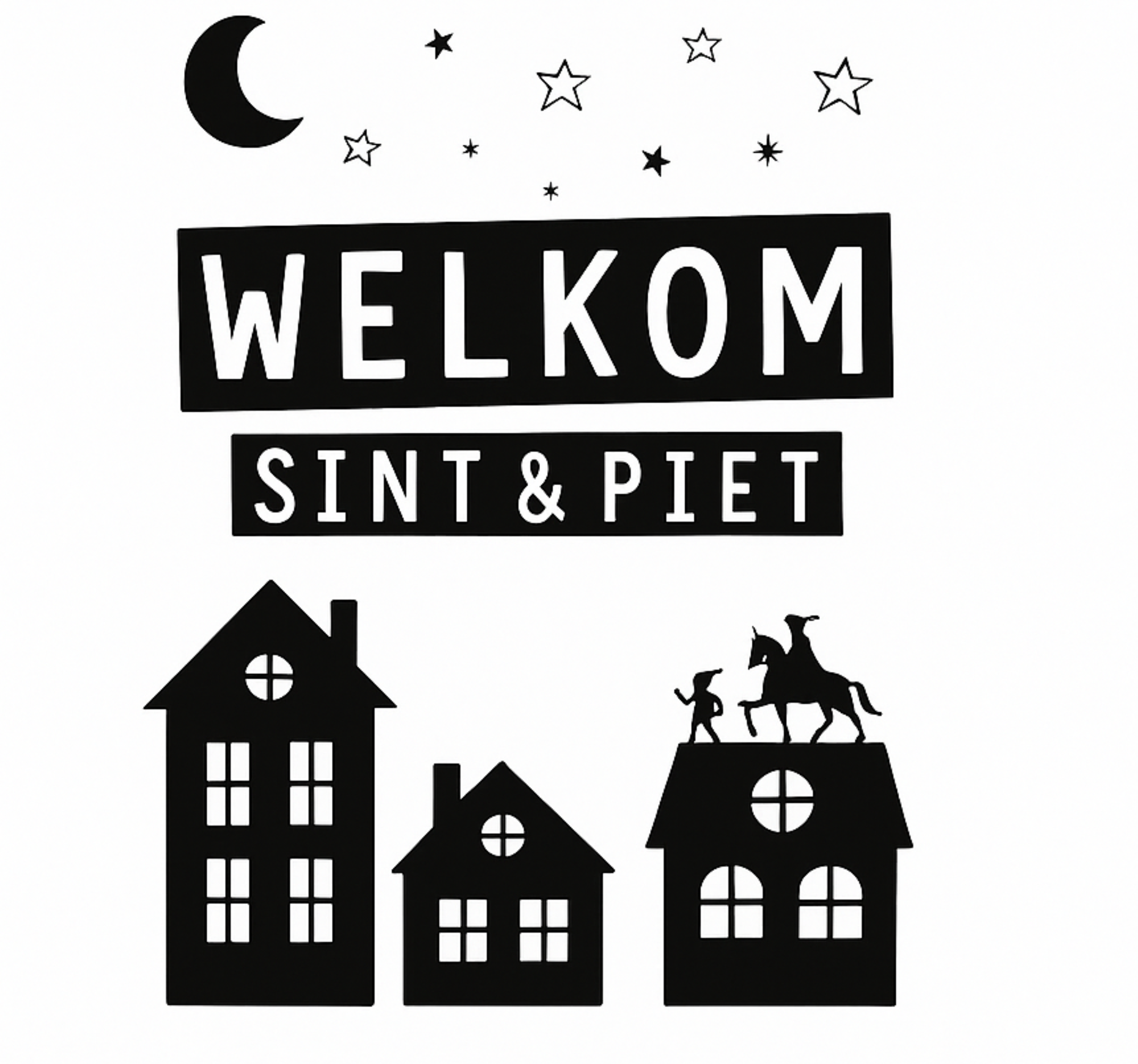 Drie huizen¨welkom sint & piet¨ raamsticker - TenStickers