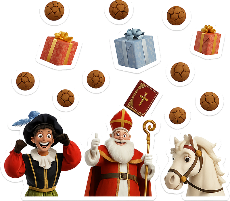 Piet, sint, paard en pepernoten raamsticker - TenStickers