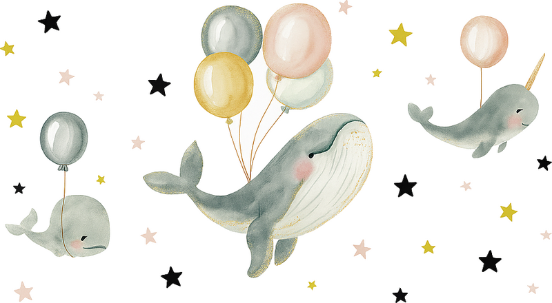 Sticker chambre enfant baleines et ballons - TenStickers