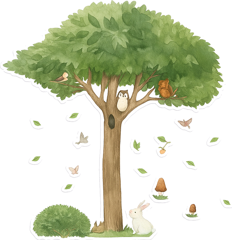 Naklejka na ścianę dla dzieci drzewo ze spadającymi składnikami - TenStickers