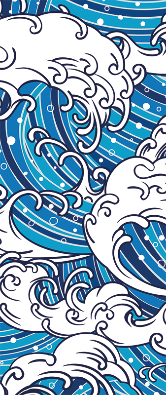 Retro modri valovi nalepka za vrata - TenStickers