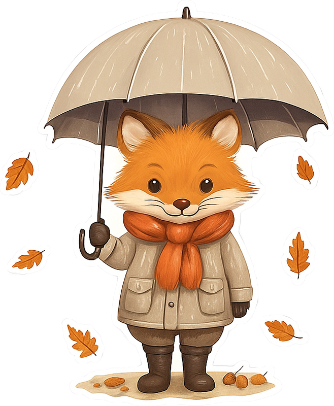 Herfstvos met paraplu muursticker - TenStickers