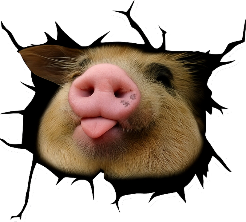 Autoaufkleber lustiges schwein 3d-crack - TenStickers