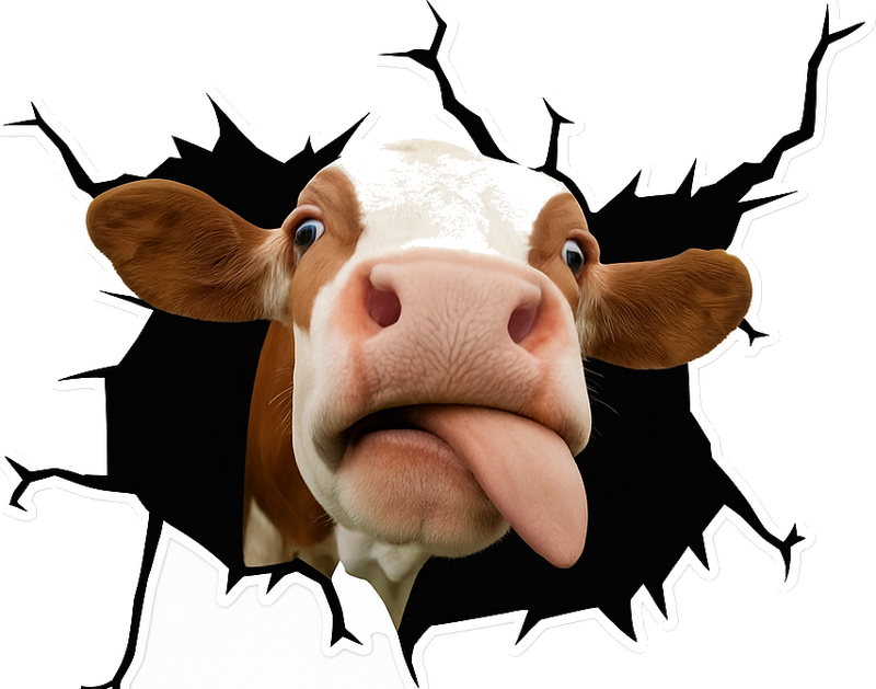 Funny cow breakthrough car sticker - TenStickers