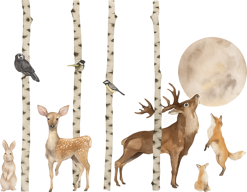 Sticker mural forêt, animaux et lune - TenStickers