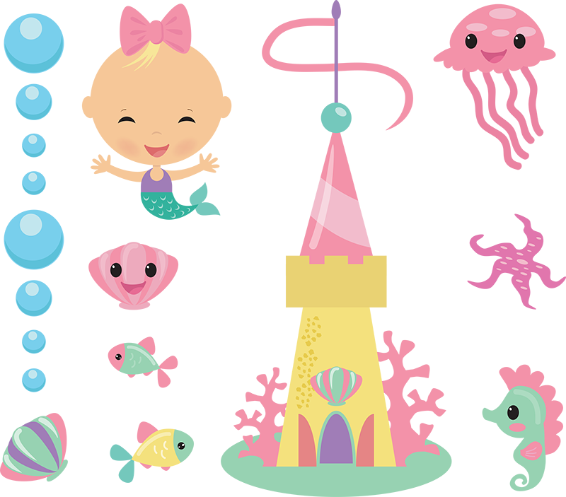 海の生き物イラストステッカー Tenstickers