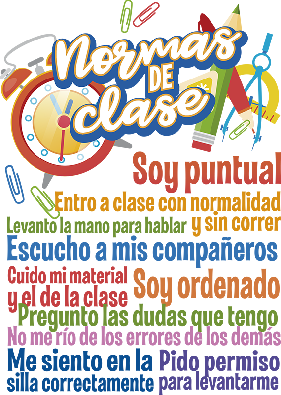 Vinilo autoadhesivo reglas de clase para niños - TenVinilo