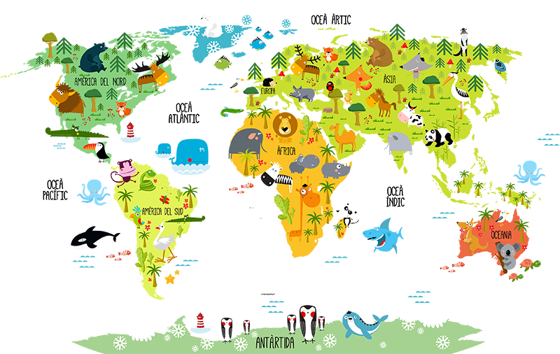 카탈로니아 어 어린이지도 세계지도 벽 스티커 - TenStickers