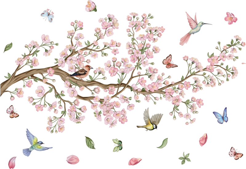 Fensteraufkleber kirschblüten mit vögeln - TenStickers