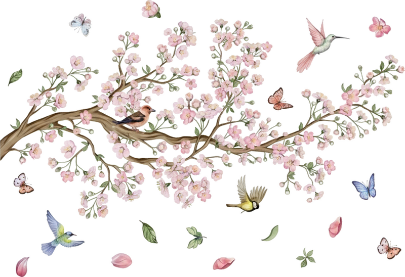 Cherry blossom with birds wall sticker - TenStickers