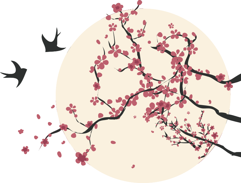 Stickers Muraux fleur cerisier et oiseau sur la branche stickers chambre adulte fleurs de cerisier style vintage DIY SIZE 187 x 128 cm stickers tete de lit ado Vinyle Mural Art Stickers 
