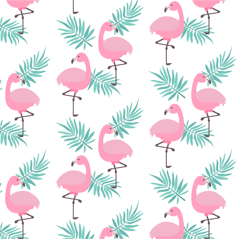 FLAMINGO - Stickers muraux - Plantes verts et pois