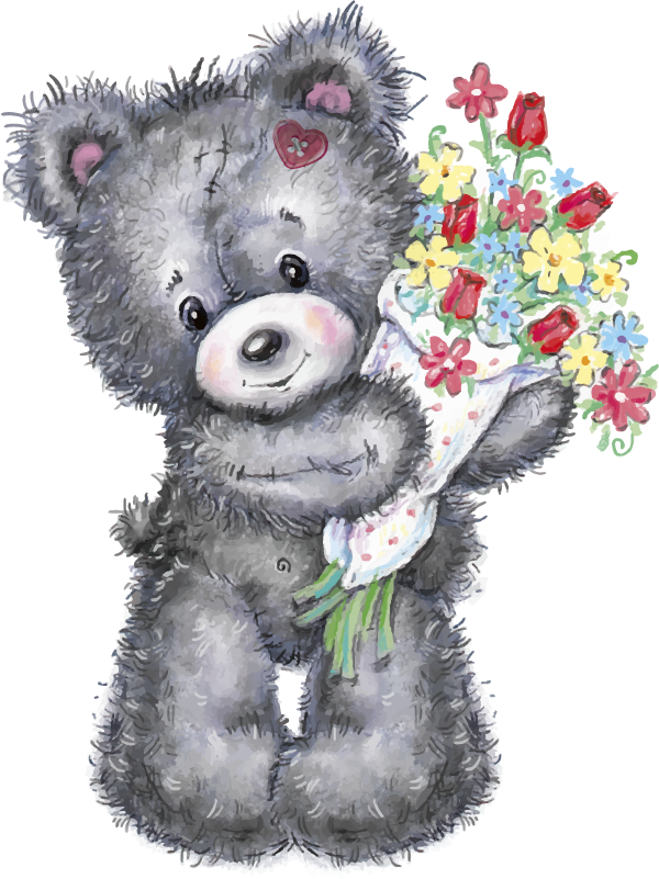 Kinderkamer muursticker beer met boeket - TenStickers