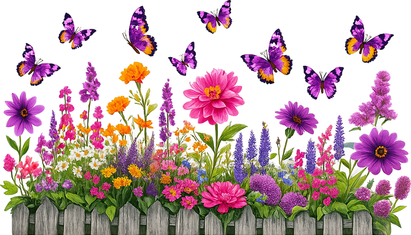 Vinilo para cristal ventana jardín de flores mariposa - TenVinilo