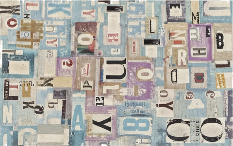 Vinilo mesa madera collage de letras efecto madera - TenVinilo