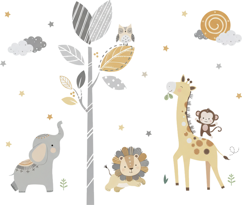 Pegatina para pared infantil safari nocturno de animales - TenVinilo