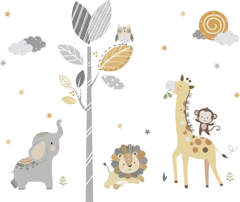 Vinilo pared animales de la jungla nocturna - TenVinilo