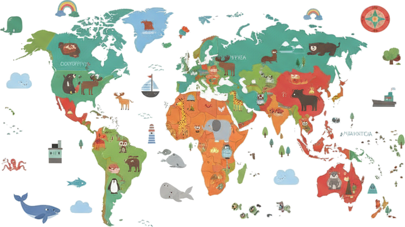 Vinilo pared mapa mundial de continentes colorido - TenVinilo