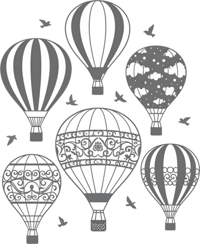 Vinilo pared globos de aire caliente en escala de grises - TenVinilo